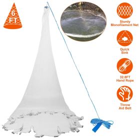 6ft/8ft Radius Fishing Cast Net Bait Trap Easy Throw Heavy Duty Hand Cast Net with Chain Sinker Bottom Spread (size: 6ft)